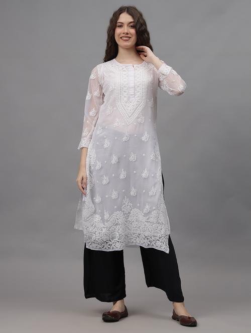 women three quarter sleeves chikankari kurta - 21532298 -  Standard Image - 0