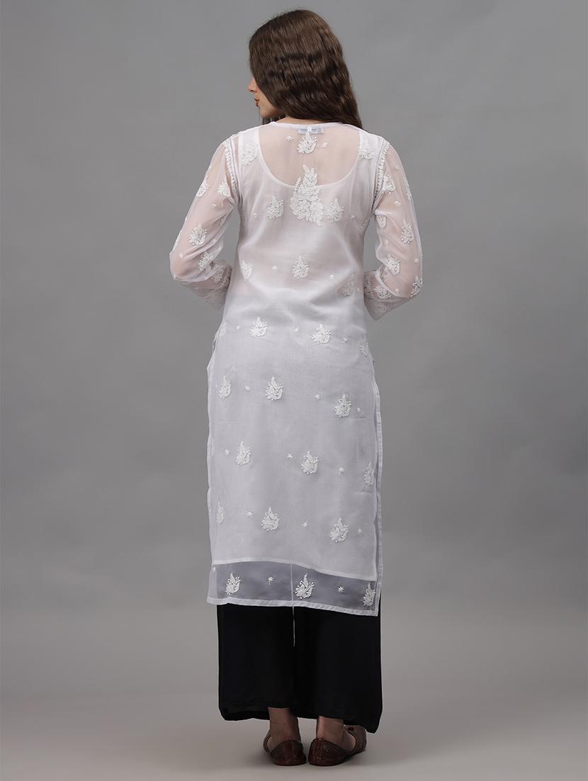 women three quarter sleeves chikankari kurta - 21532298 - Standard Image - 2