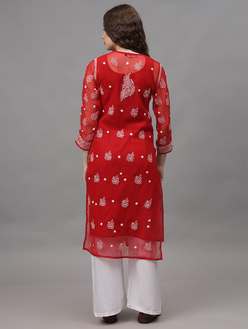 women three quarter sleeves chikankari kurta - 21532299 - Standard Image - 2