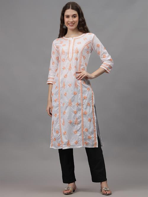 women three quarter sleeves chikankari kurta - 21532303 -  Standard Image - 0