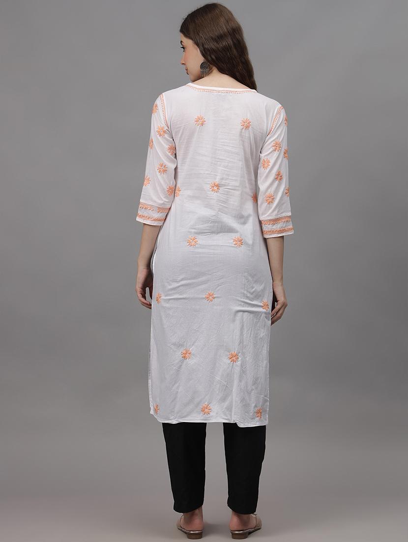 women three quarter sleeves chikankari kurta - 21532303 - Standard Image - 2