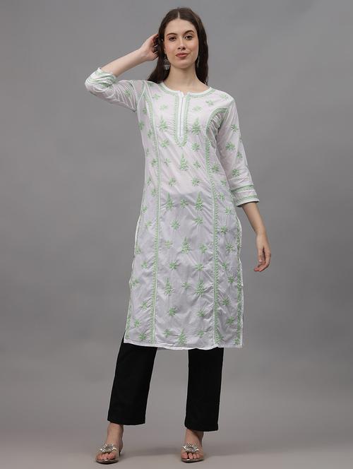 women three quarter sleeves chikankari kurta - 21532304 - Standard Image - 0