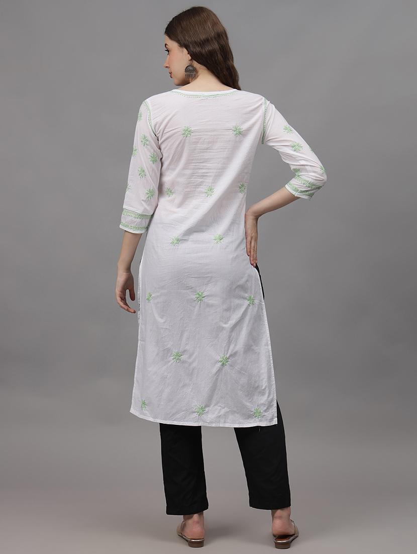 women three quarter sleeves chikankari kurta - 21532304 - Standard Image - 2
