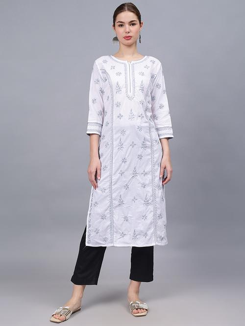 women three quarter sleeves chikankari kurta - 21532305 - Standard Image - 0
