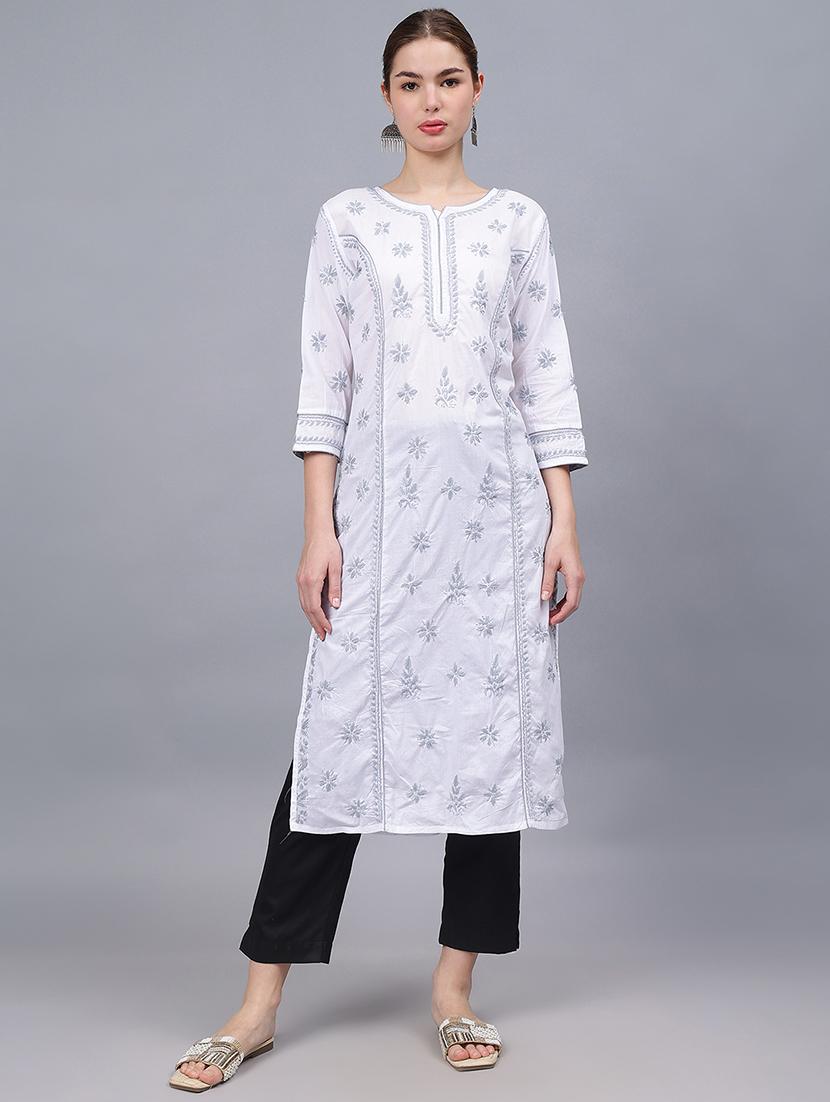 women three quarter sleeves chikankari kurta - 21532305 - Zoom Image - 0