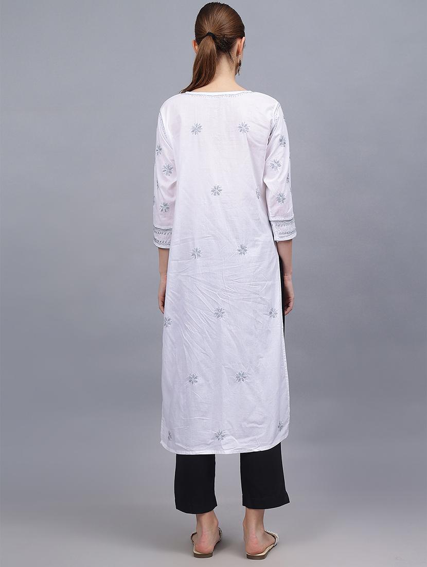 women three quarter sleeves chikankari kurta - 21532305 - Standard Image - 2