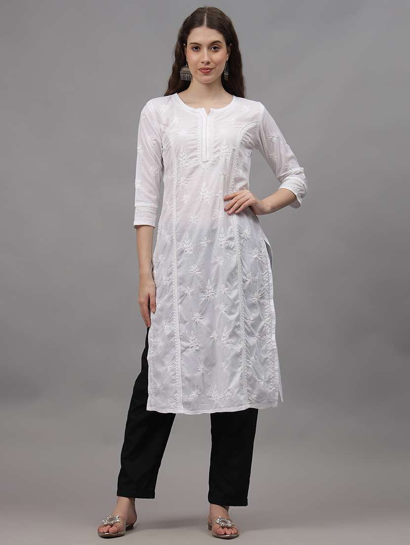 women three quarter sleeves chikankari kurta