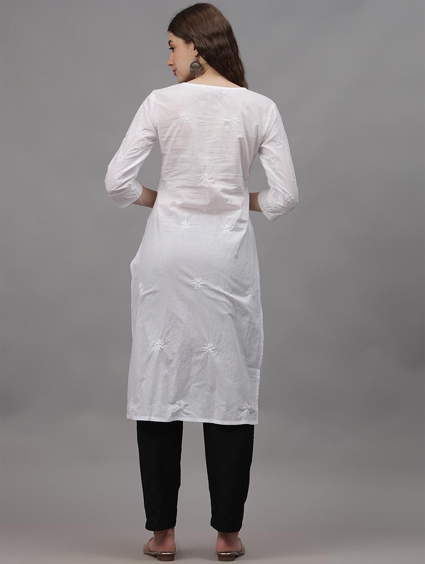 women three quarter sleeves chikankari kurta - 21532306 - Standard Image - 2