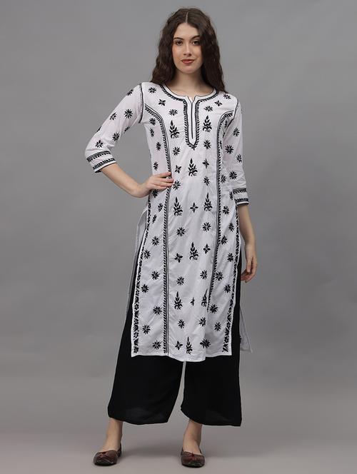 women three quarter sleeves chikankari kurta - 21532307 - Standard Image - 0