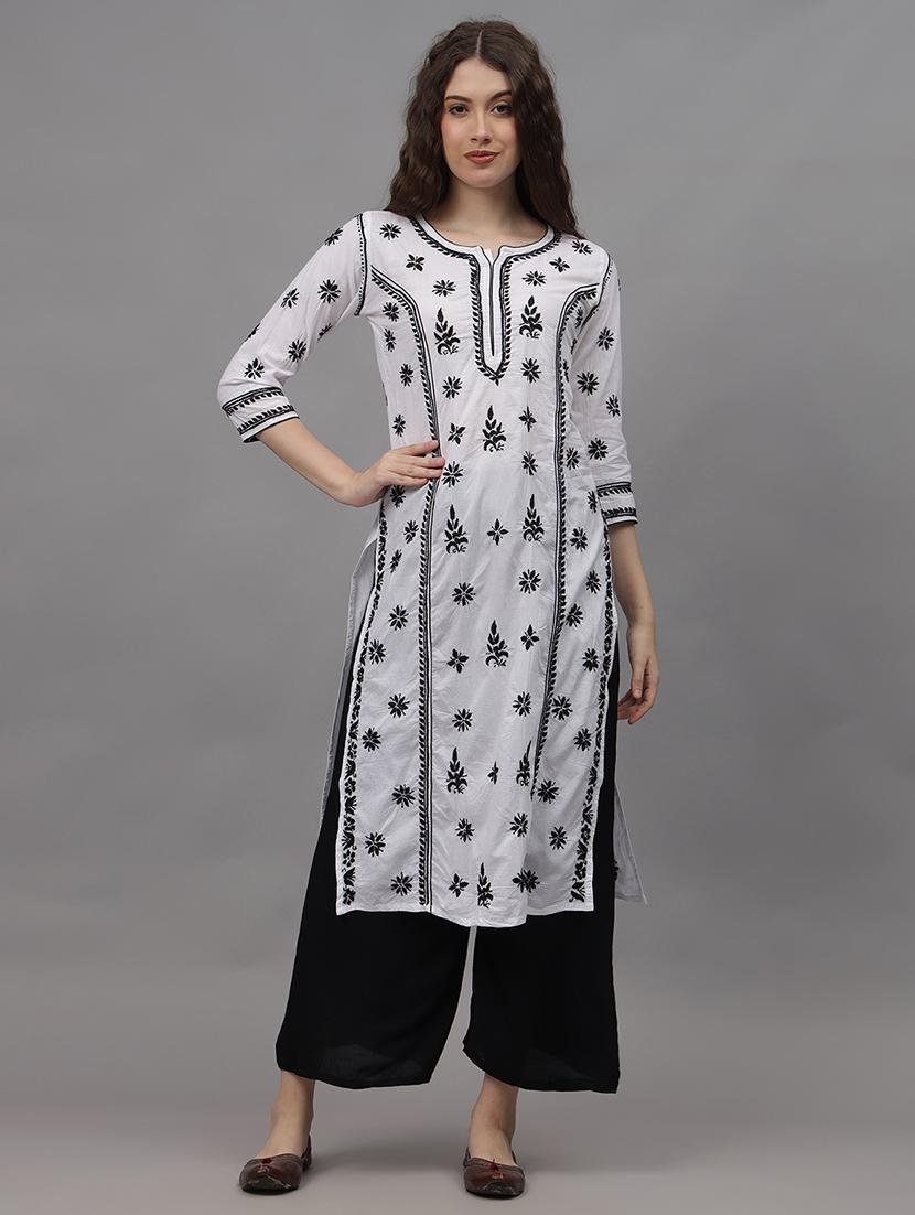 women three quarter sleeves chikankari kurta - 21532307 - Zoom Image - 0