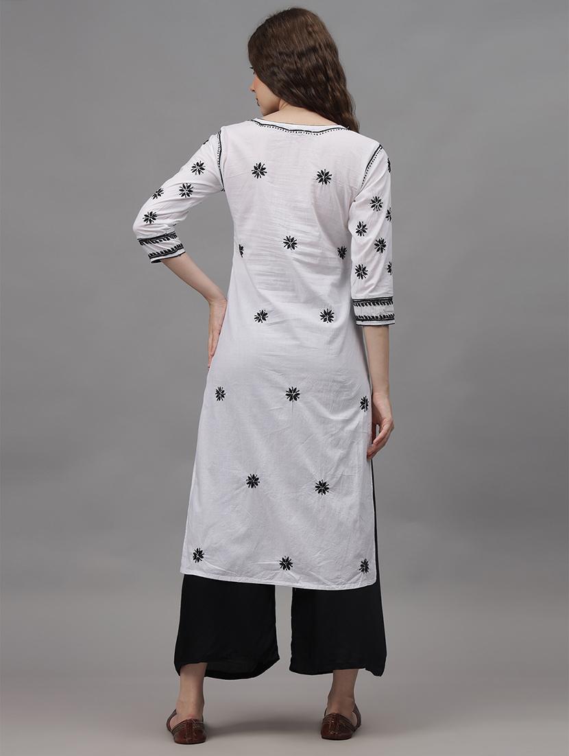 women three quarter sleeves chikankari kurta - 21532307 - Standard Image - 2