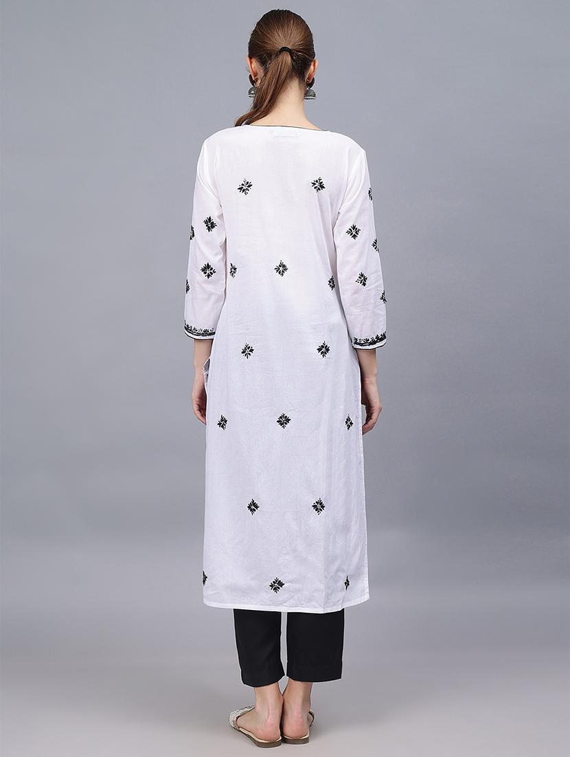women three quarter sleeves chikankari kurta - 21532308 - Standard Image - 2