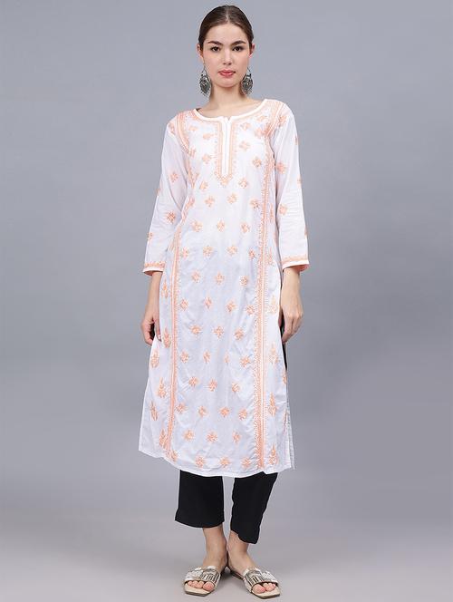 women three quarter sleeves chikankari kurta - 21532310 - Standard Image - 0