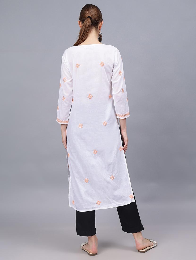women three quarter sleeves chikankari kurta - 21532310 - Standard Image - 2