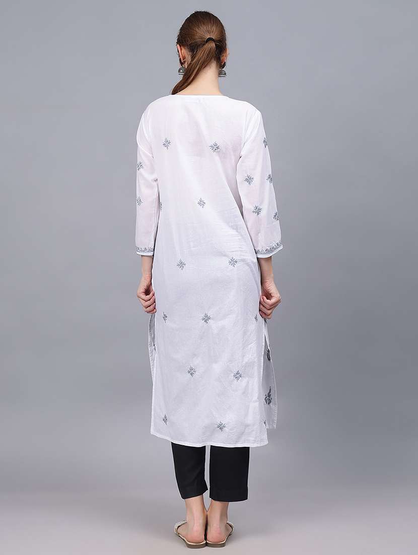 women three quarter sleeves chikankari kurta - 21532311 -  Standard Image - 2