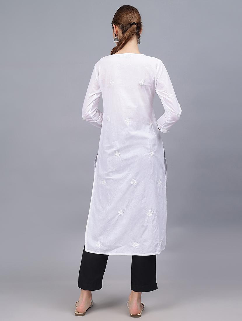 women three quarter sleeves chikankari kurta - 21532312 - Standard Image - 2