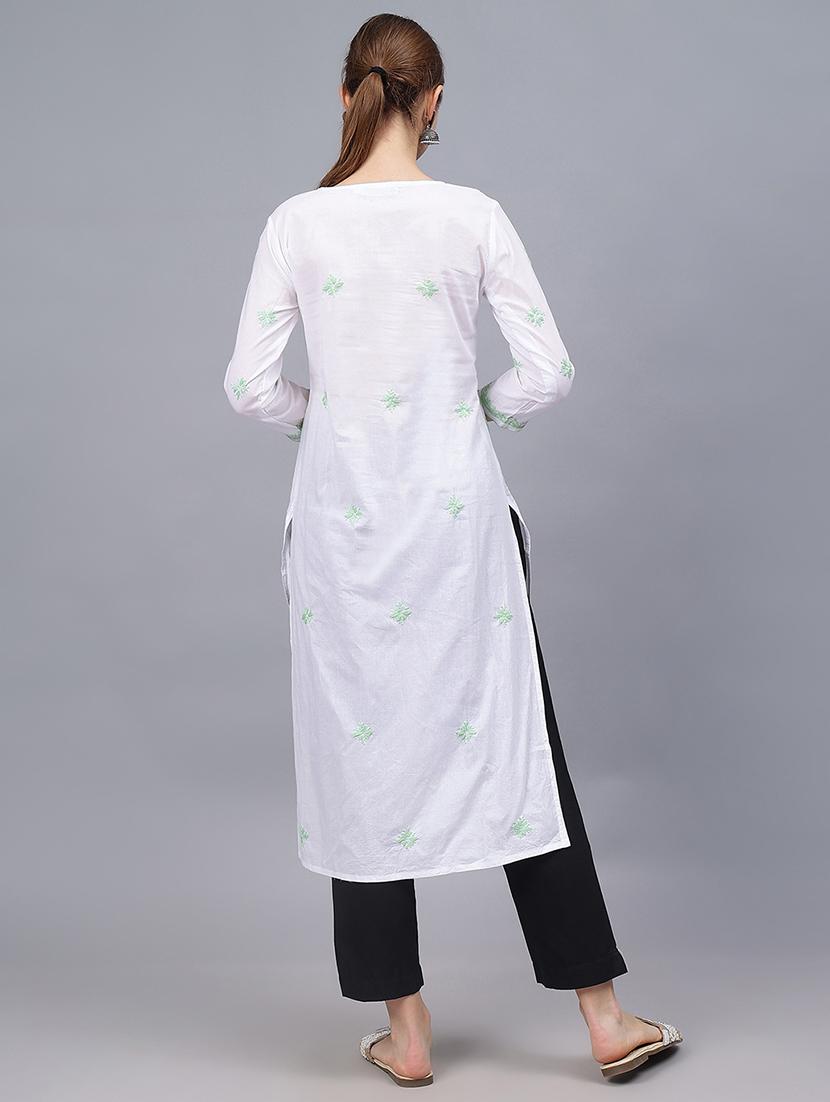 women three quarter sleeves chikankari kurta - 21532313 - Standard Image - 2