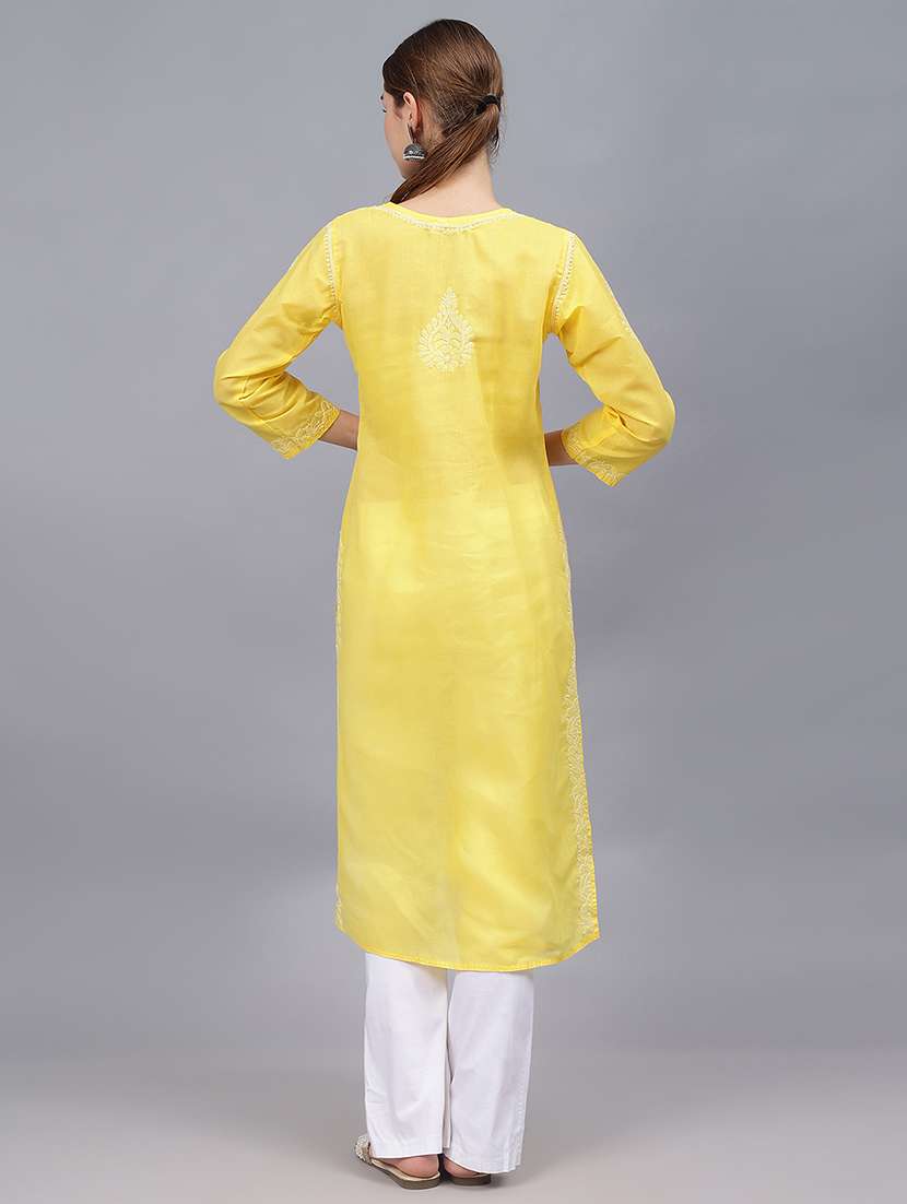 women three quarter sleeves chikankari kurta - 21532320 - Standard Image - 2