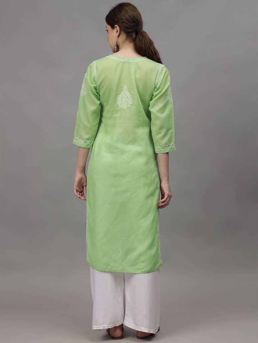 women three quarter sleeves chikankari kurta - 21532321 - Standard Image - 2