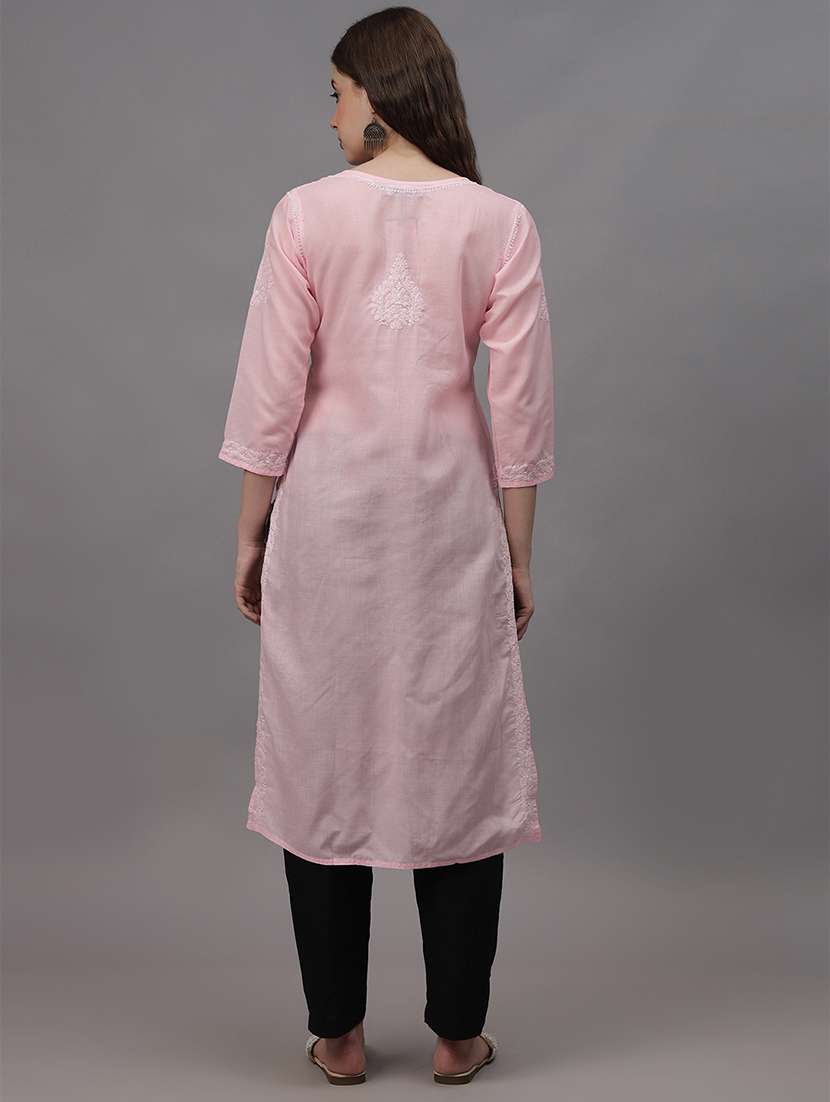 women three quarter sleeves chikankari kurta - 21532322 -  Standard Image - 2