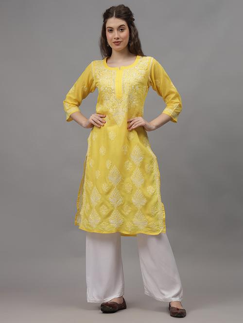 women three quarter sleeves chikankari kurta - 21532325 -  Standard Image - 0