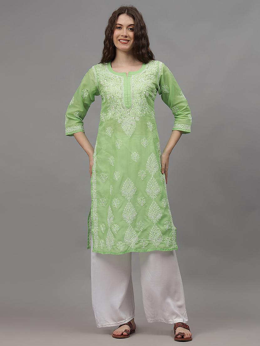 women three quarter sleeves chikankari kurta - 21532327 -  Zoom Image - 0