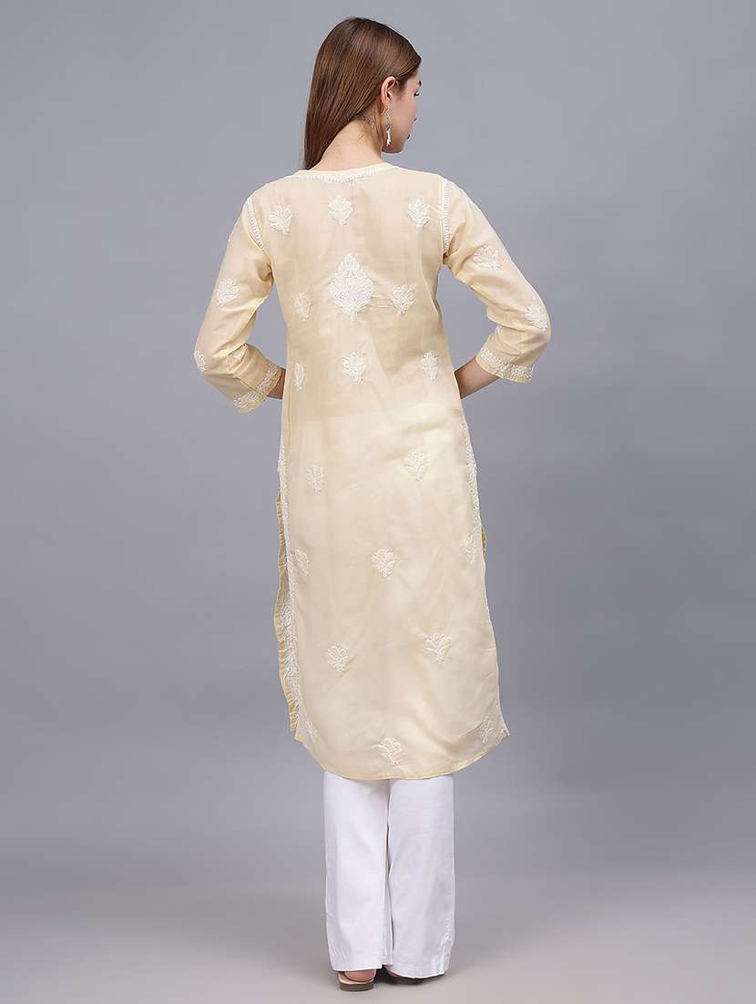 women three quarter sleeves chikankari kurta - 21532328 - Standard Image - 2