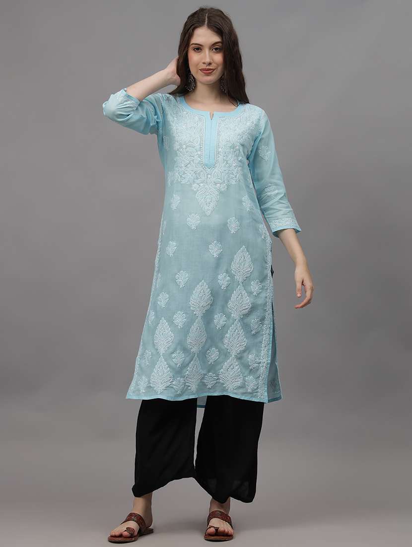 women three quarter sleeves chikankari kurta