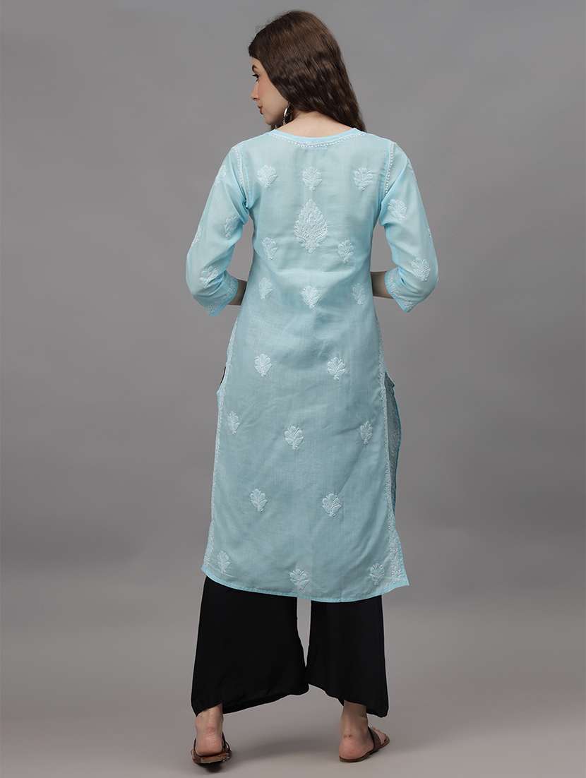 women three quarter sleeves chikankari kurta - 21532329 -  Standard Image - 2