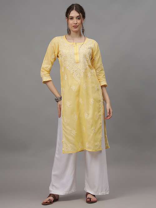 women three quarter sleeves chikankari kurta - 21532330 - Standard Image - 0