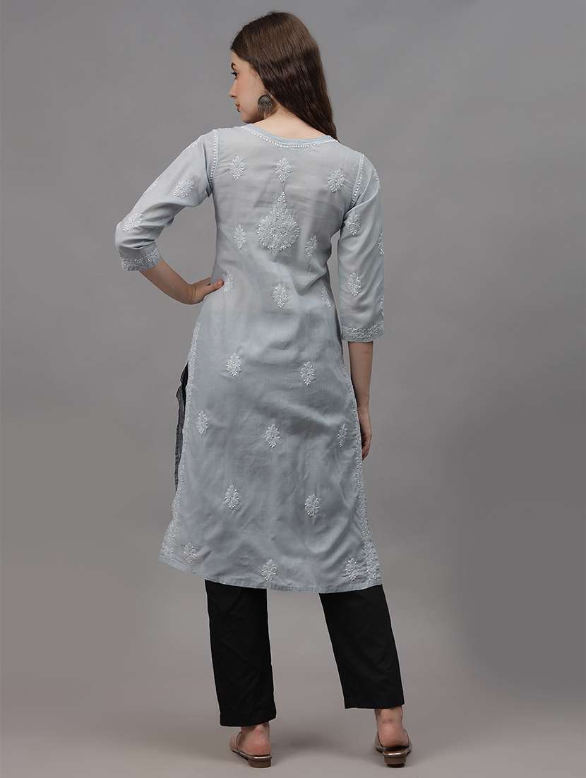 women three quarter sleeves chikankari kurta - 21532331 -  Standard Image - 2