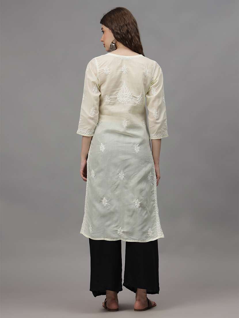women three quarter sleeves chikankari kurta - 21532332 - Standard Image - 2