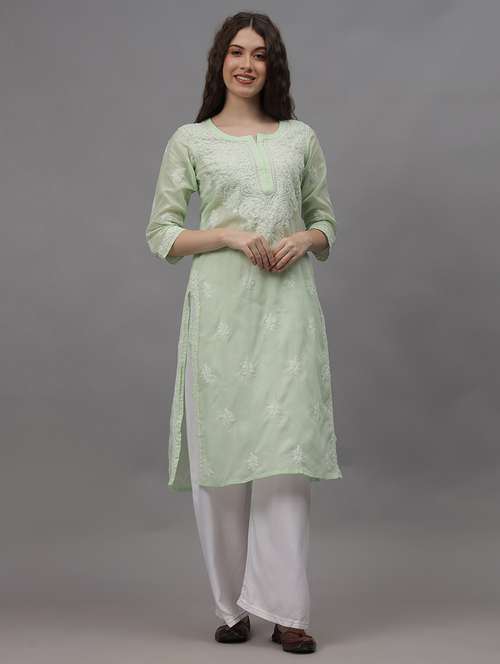 women three quarter sleeves chikankari kurta - 21532333 - Standard Image - 0