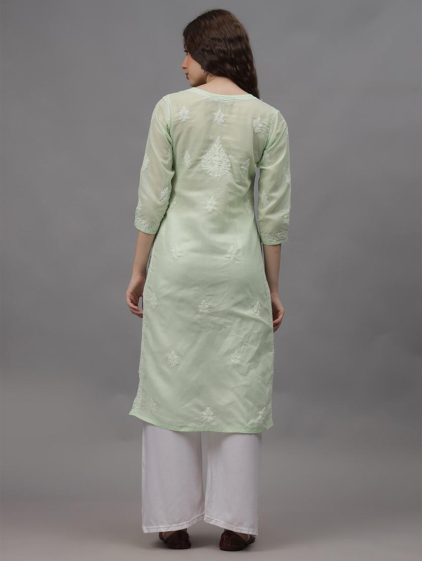 women three quarter sleeves chikankari kurta - 21532333 - Standard Image - 2