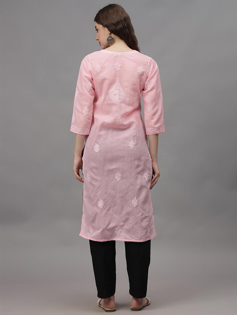 women three quarter sleeves chikankari kurta - 21532335 - Standard Image - 2