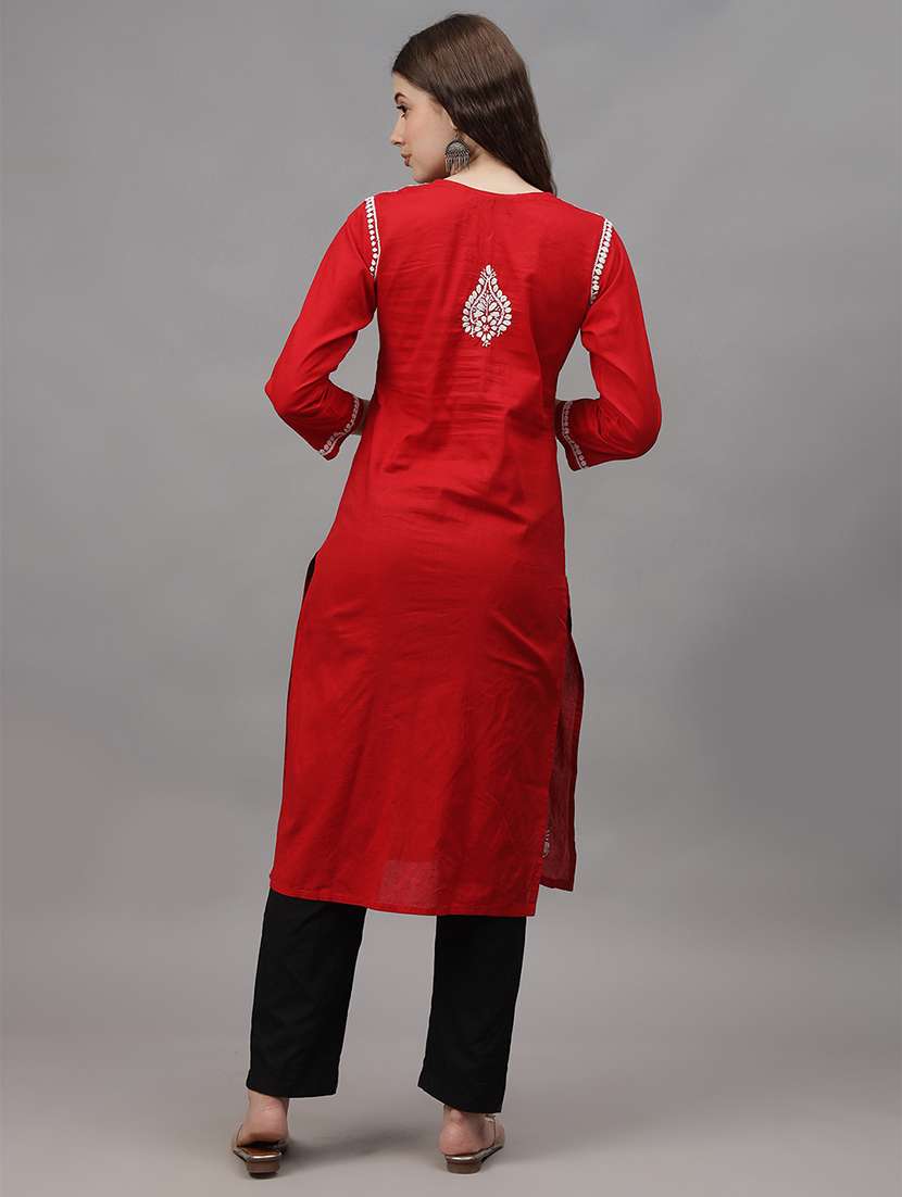 women three quarter sleeves chikankari kurta - 21532338 - Standard Image - 2