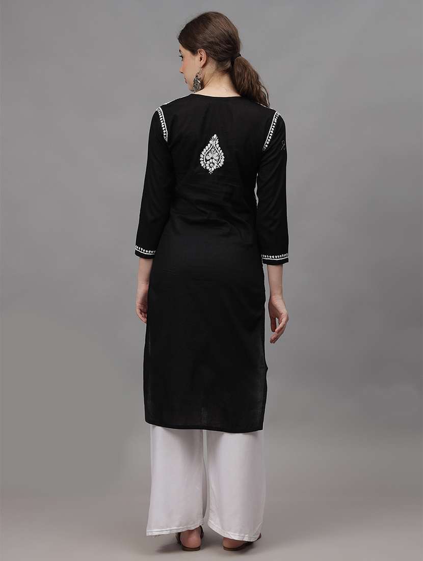 women three quarter sleeves chikankari kurta - 21532341 - Standard Image - 2