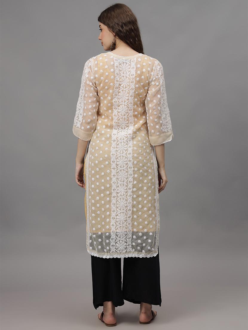 women three quarter sleeves chikankari kurta - 21532345 - Standard Image - 2