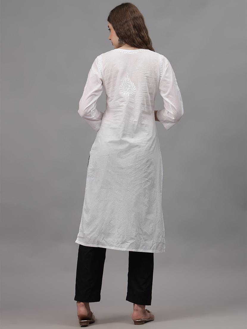 women three quarter sleeves chikankari kurta - 21532353 - Standard Image - 2