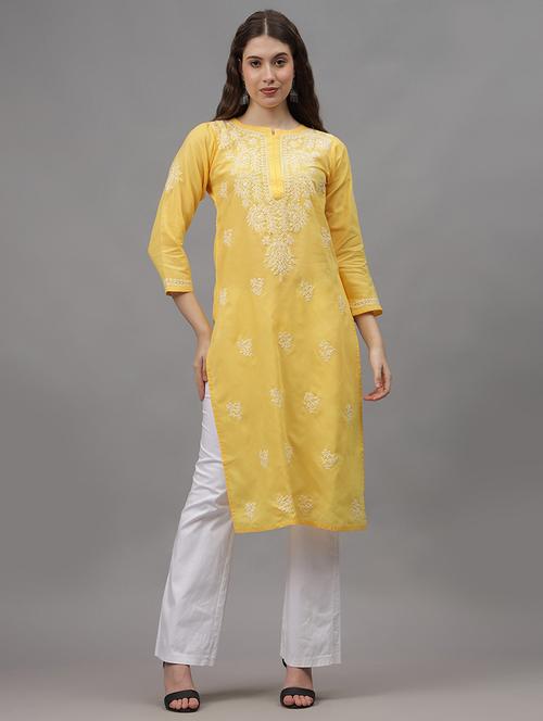 women three quarter sleeves chikankari kurta - 21532354 - Standard Image - 0