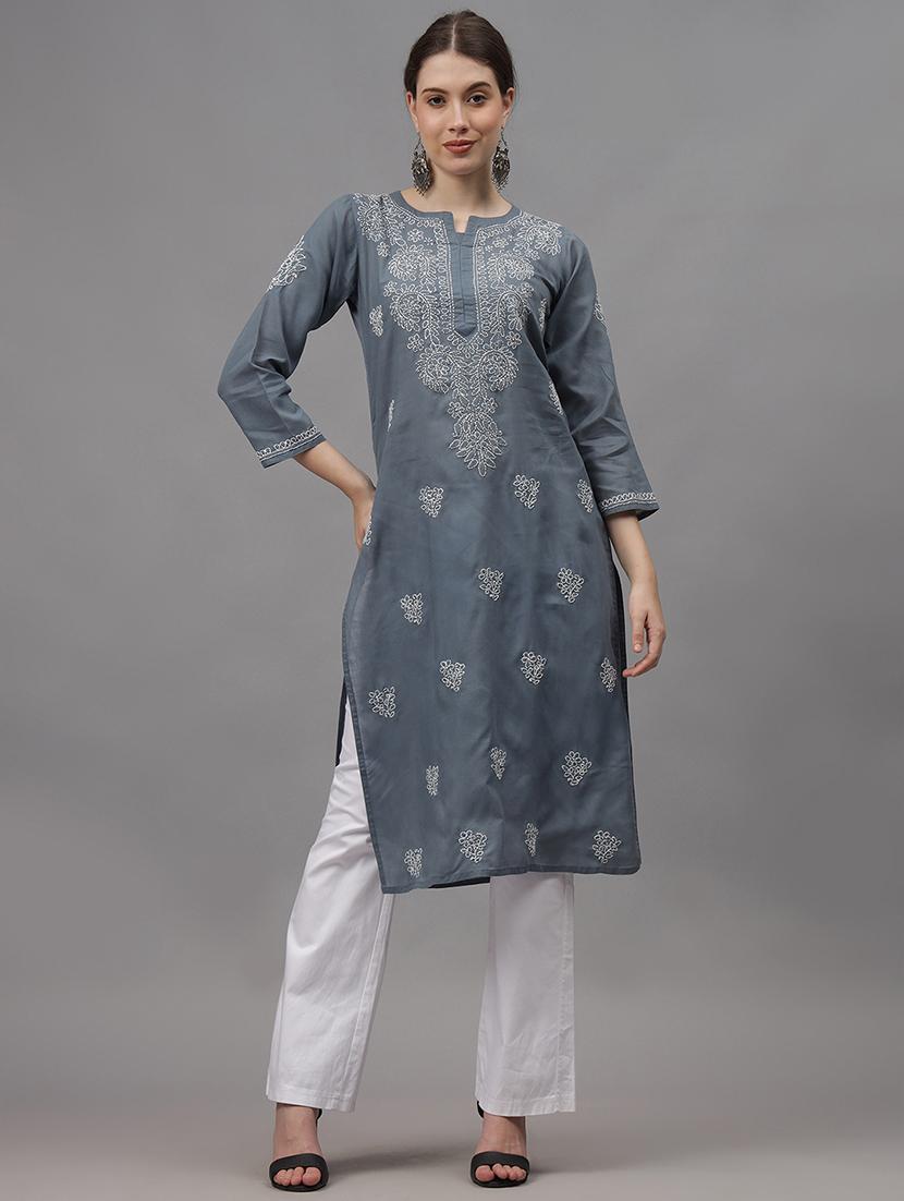 women three quarter sleeves chikankari kurta - 21532356 - Zoom Image - 0
