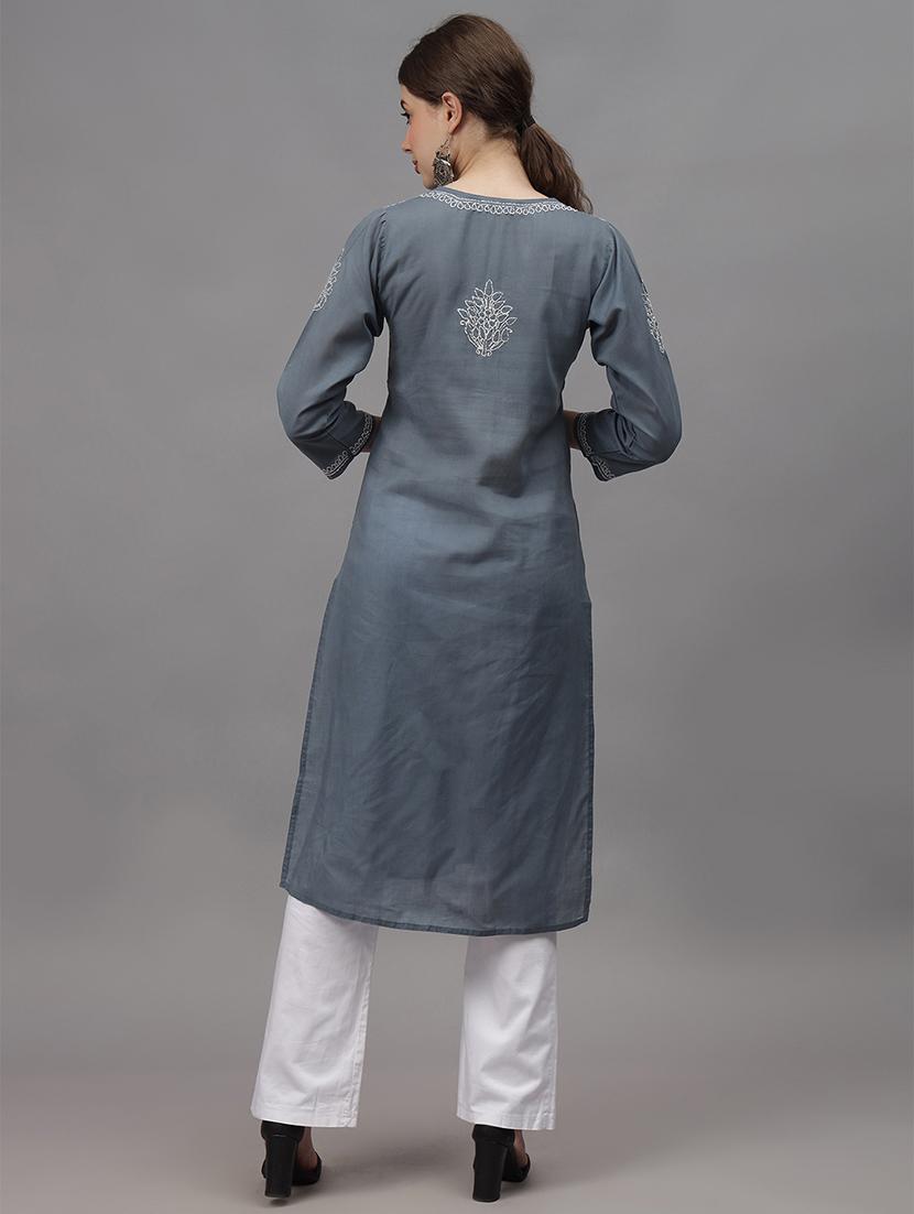 women three quarter sleeves chikankari kurta - 21532356 - Standard Image - 2