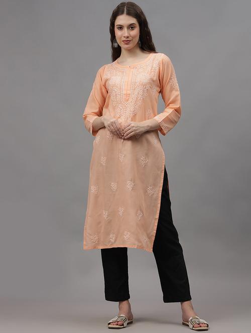women three quarter sleeves chikankari kurta - 21532357 - Standard Image - 0