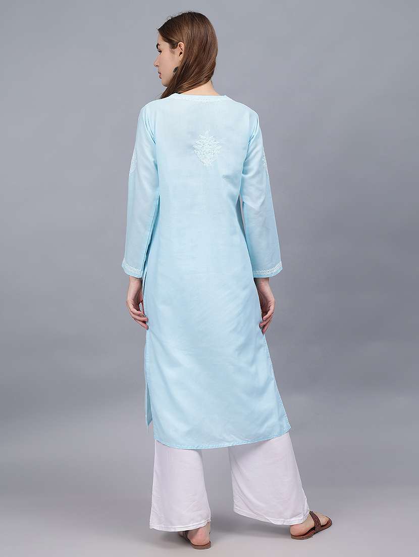 women three quarter sleeves chikankari kurta - 21532359 -  Standard Image - 2