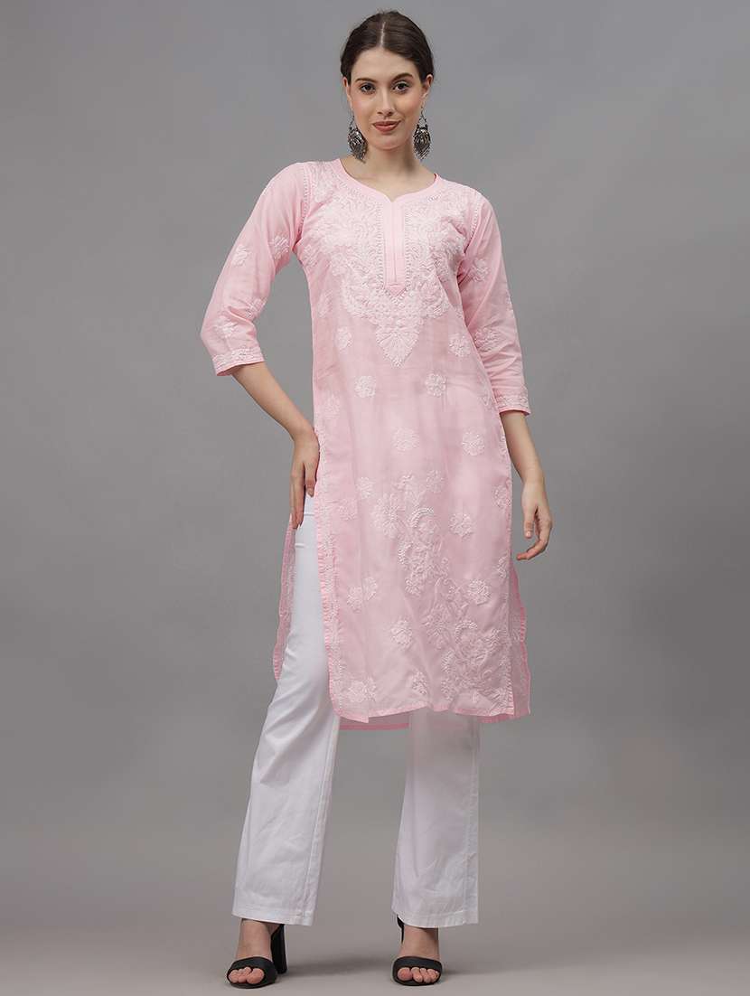 women three quarter sleeves chikankari kurta