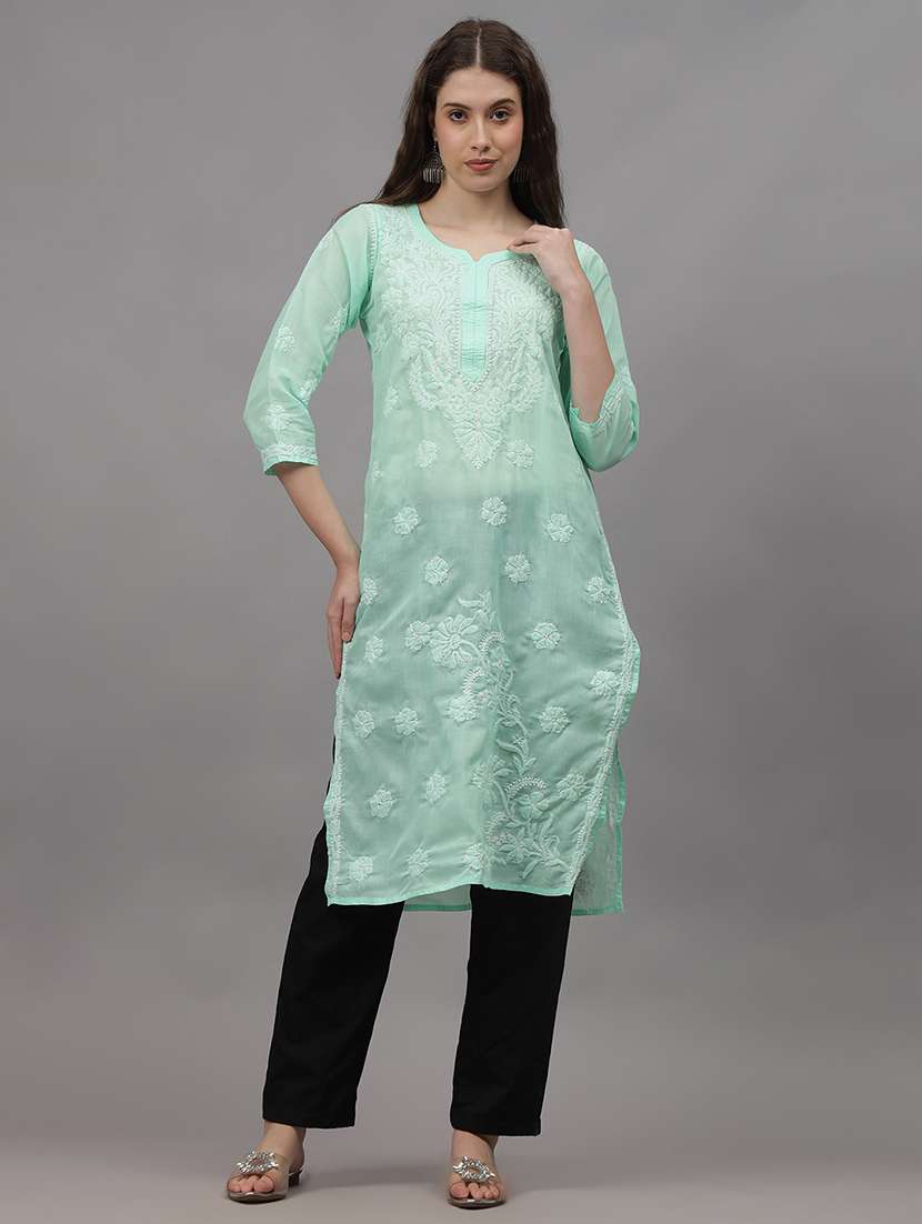 women three quarter sleeves chikankari kurta