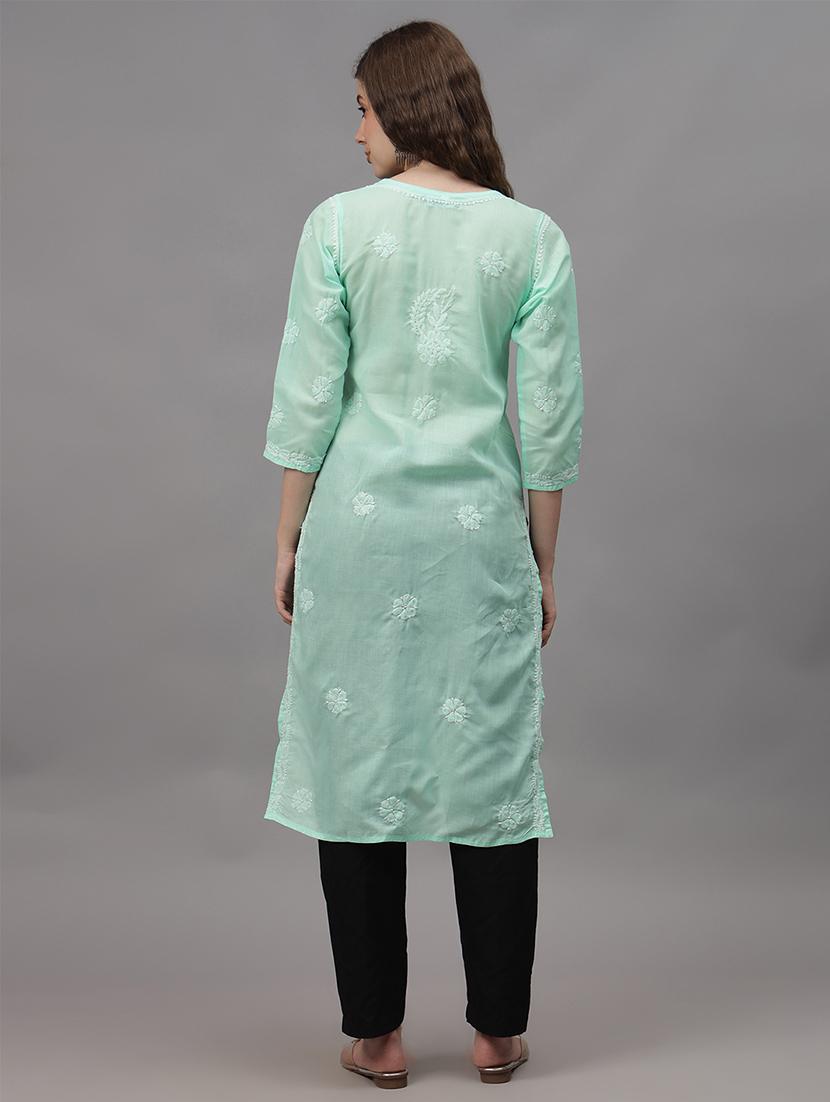 women three quarter sleeves chikankari kurta - 21532363 - Standard Image - 2