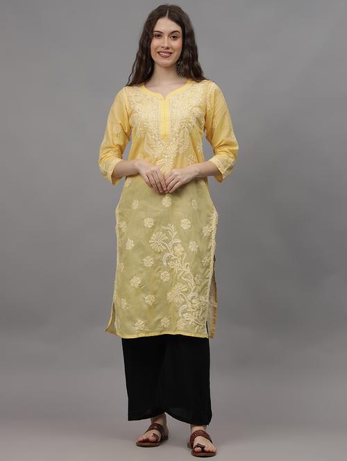 women three quarter sleeves chikankari kurta - 21532364 -  Standard Image - 0