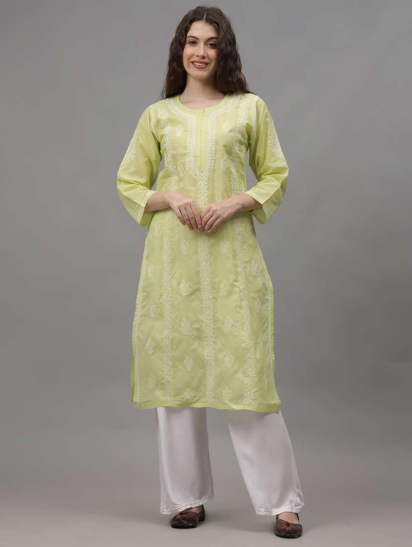 women three quarter sleeves chikankari kurta - 21532369 - Zoom Image - 0