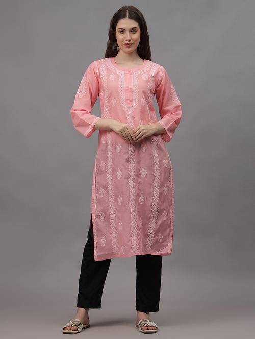 women three quarter sleeves chikankari kurta - 21532370 - Standard Image - 0